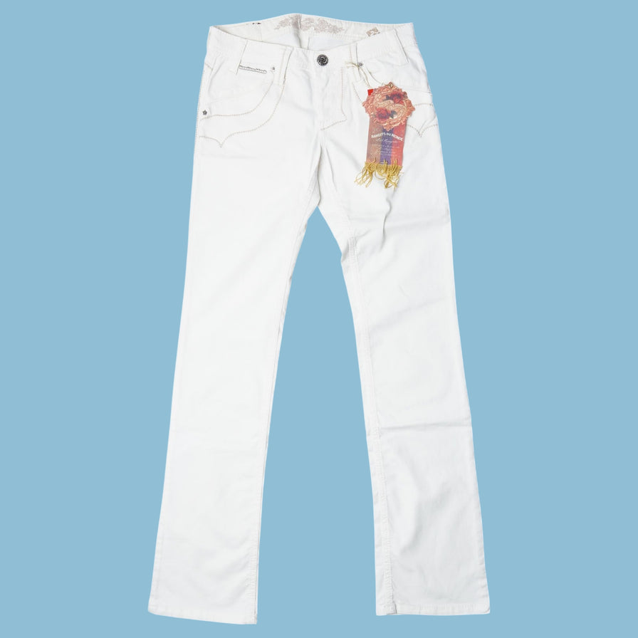 Vintage Y2K Embroidered White Jeans - S