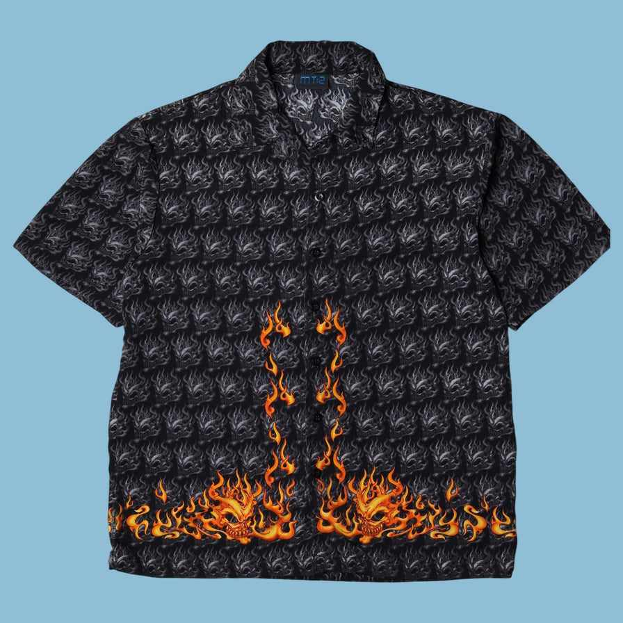 Vintage Y2K Flame Skull Print Hemd - XL