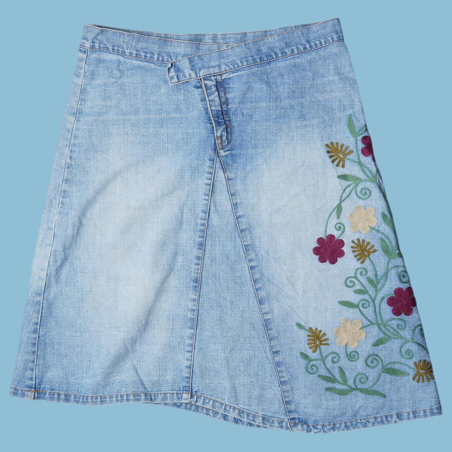 Jupe en jean vintage Y2K brodée florale - M