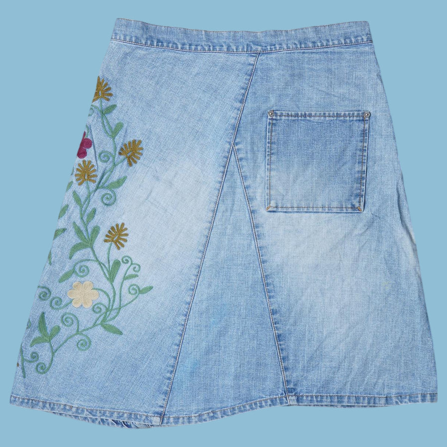 Jupe en jean vintage Y2K brodée florale - M