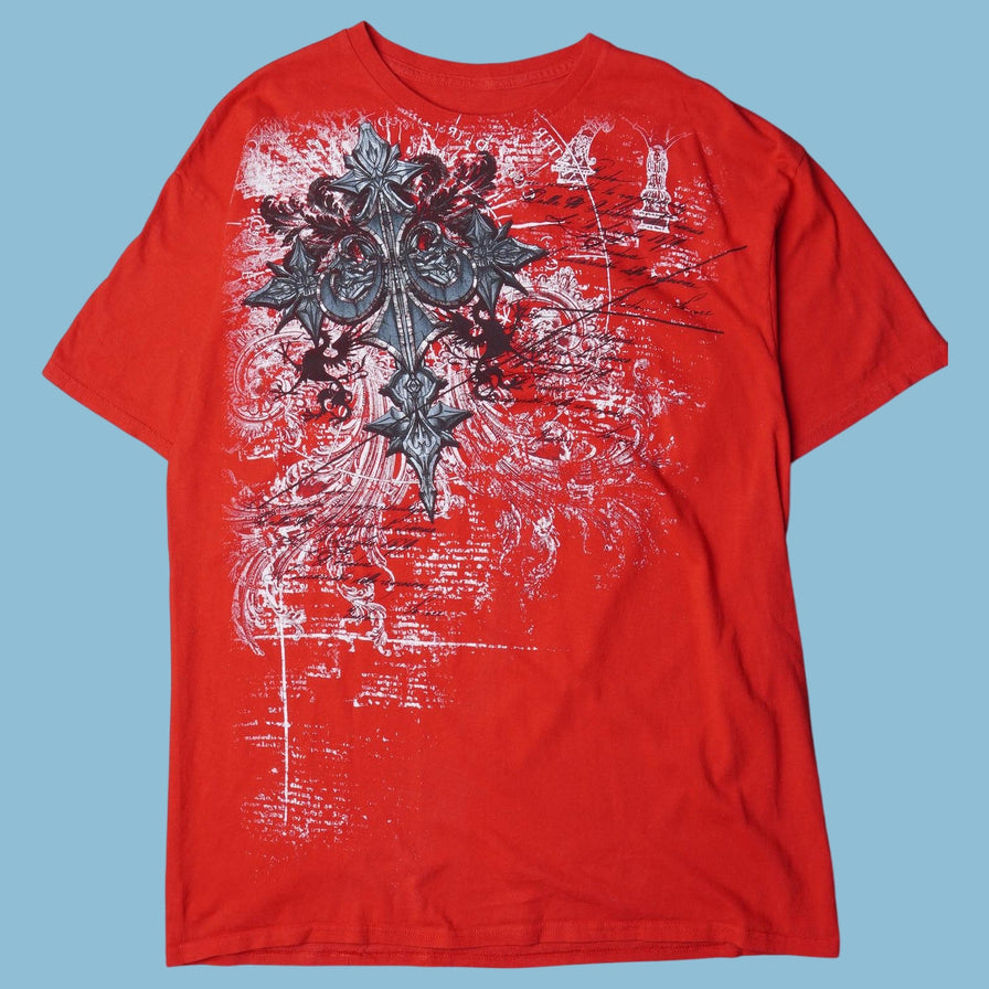 Vintage Y2K Gothic Cross Graphic T-Shirt - XL