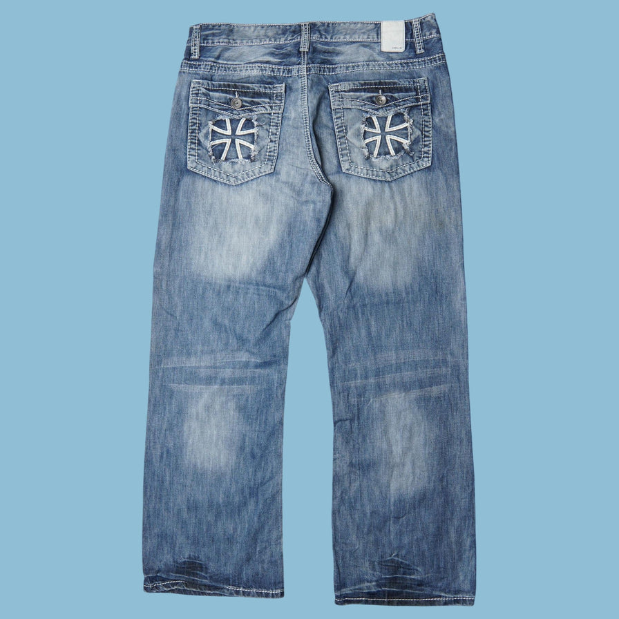 Vintage Y2K Iron Cross Embroidered Jeans - L