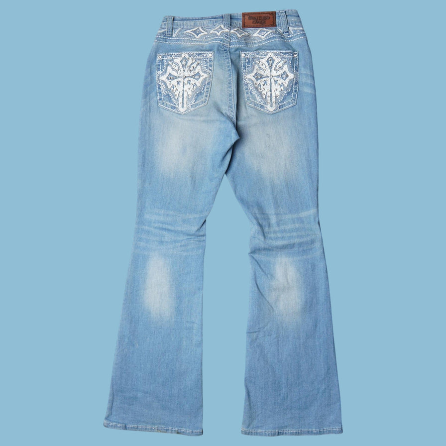 Vintage Y2K Kreuz Stickerei Jeans - S
