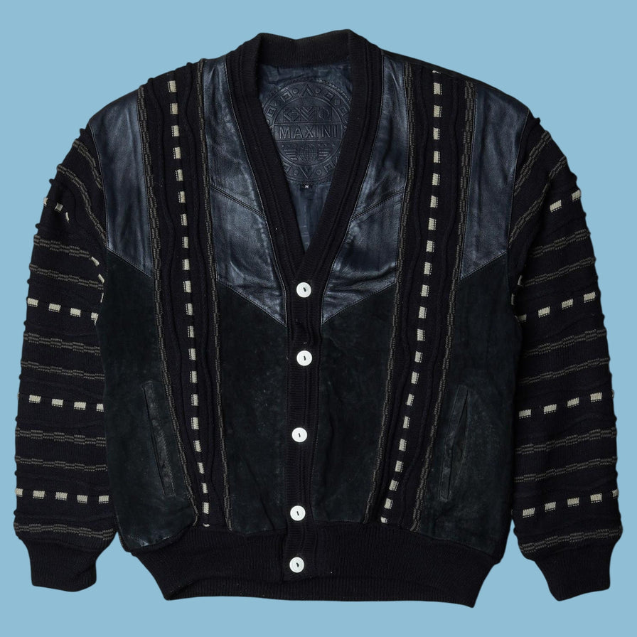 Vintage Y2K Leder-Strickjacke - M