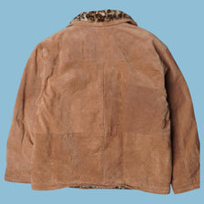 Vintage Y2K Leopard Collar Lederjacke - L