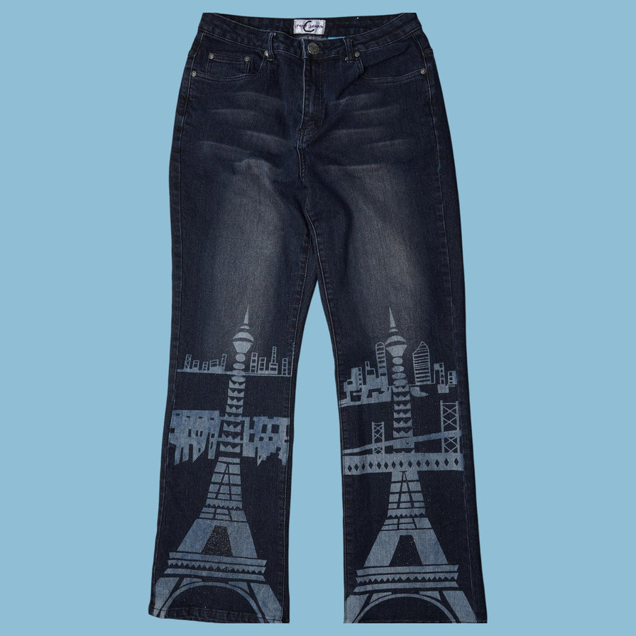 Vintage Y2K Paris Eiffelturm Print Jeans - L