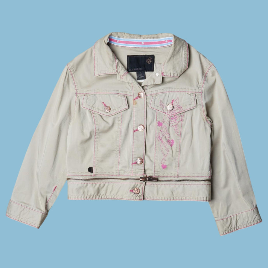 Vintage Roca Wear Pink Embroidery Jeansjacke - L