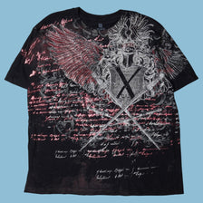Vintage Y2K Rhinestone Wings Cross T-Shirt - XL