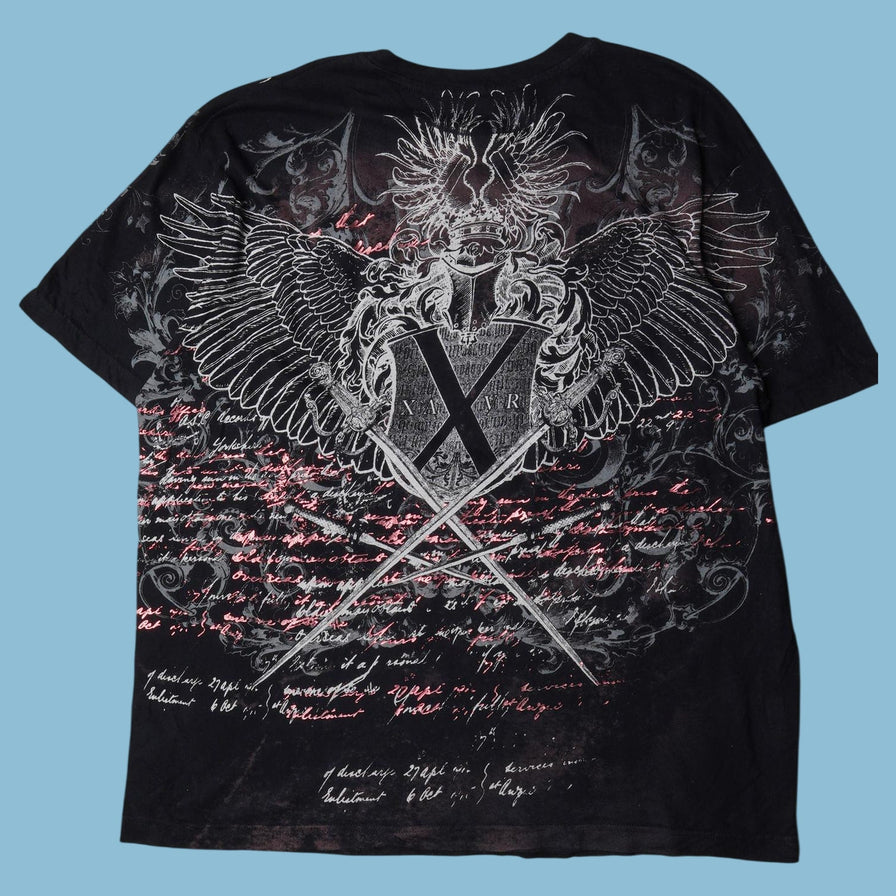 Vintage Y2K Rhinestone Wings Cross T-Shirt - XL