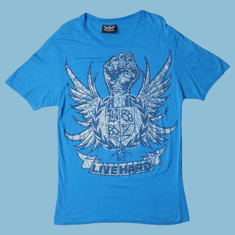 Vintage Y2K Rhinestone Wings Live Hard T-Shirt - L