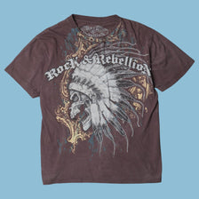 Vintage Y2K Rock & Rebellion Skull Native T-Shirt - S