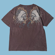 Vintage Y2K Rock & Rebellion Skull Native T-Shirt - S