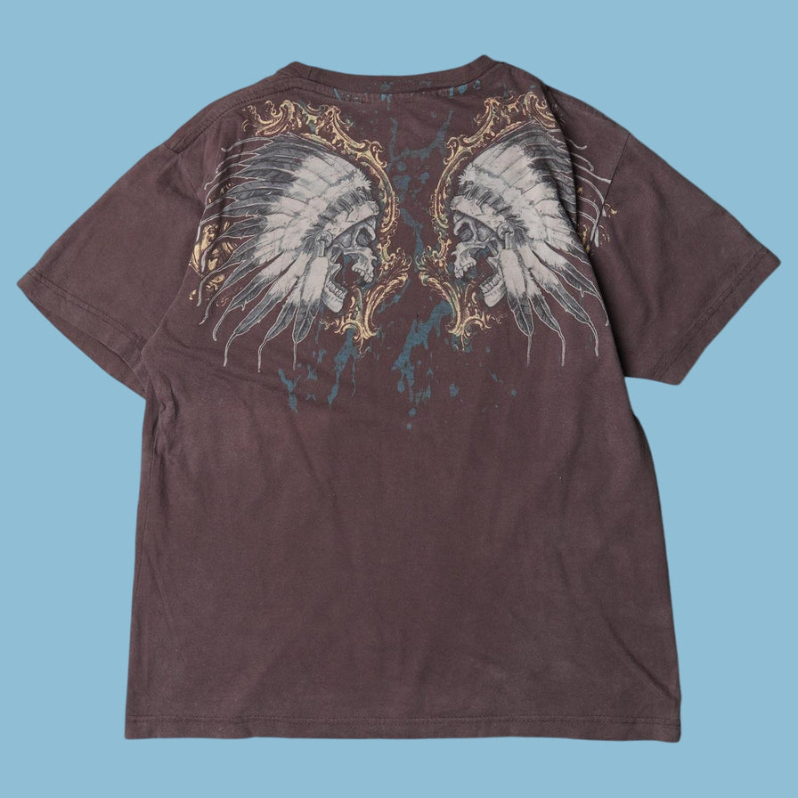 Vintage Y2K Rock & Rebellion Skull Native T-Shirt - S