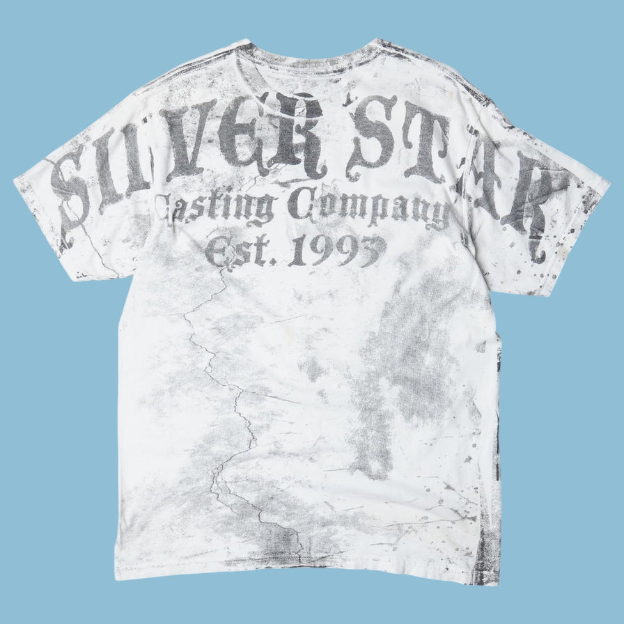 Vintage Y2K Silver Star Skull Graphic T-Shirt - L