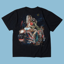 Vintage Y2K Skeleton Biker Graphic T-Shirt - L