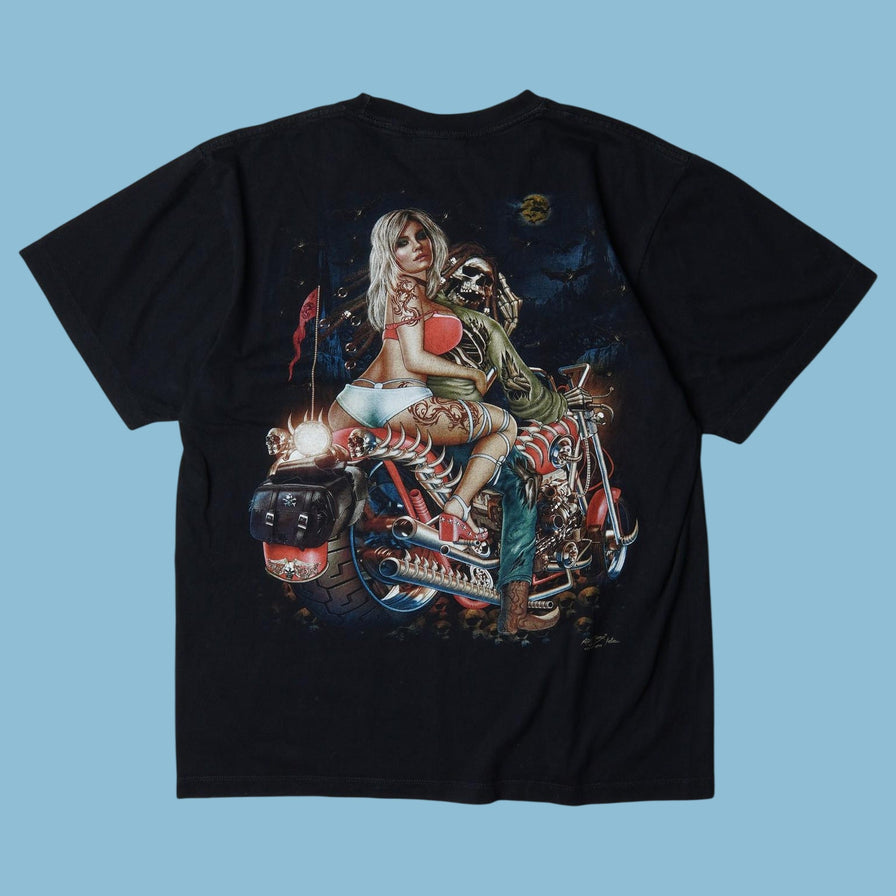 Vintage Y2K Skeleton Biker Graphic T-Shirt - L