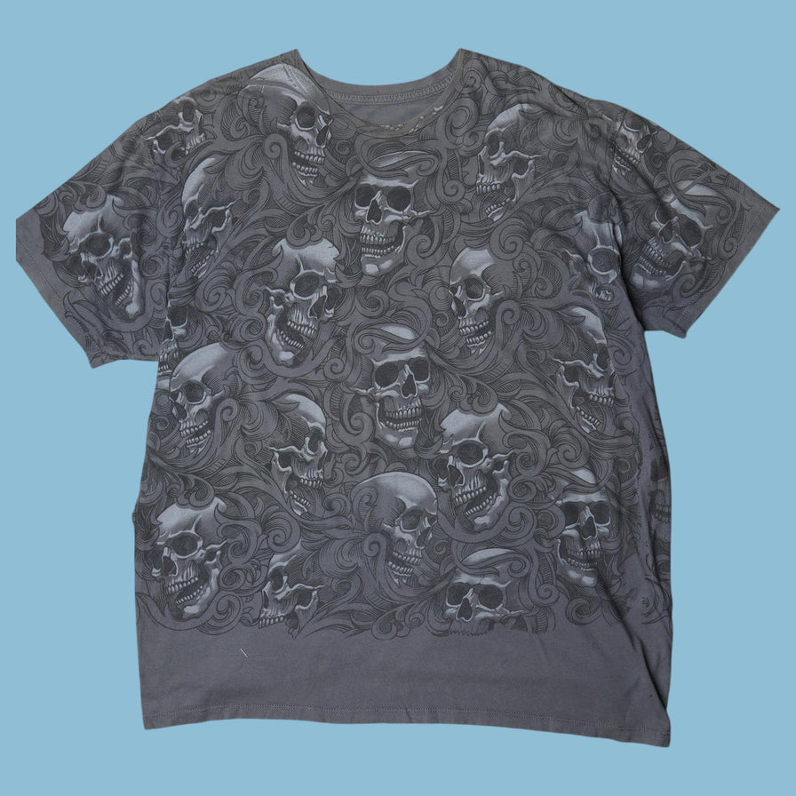 Vintage Y2K Skull Allover Print T-Shirt - XL