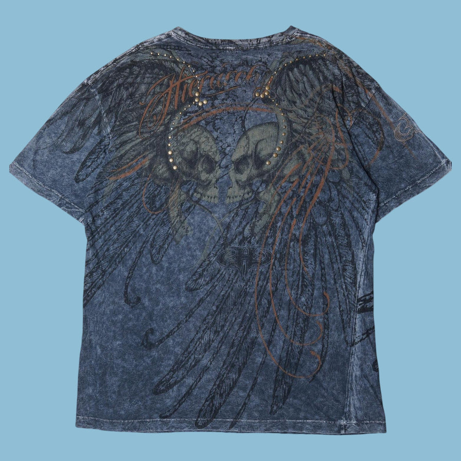 Vintage Y2K Skull Wings Graphic T-Shirt - 2XL