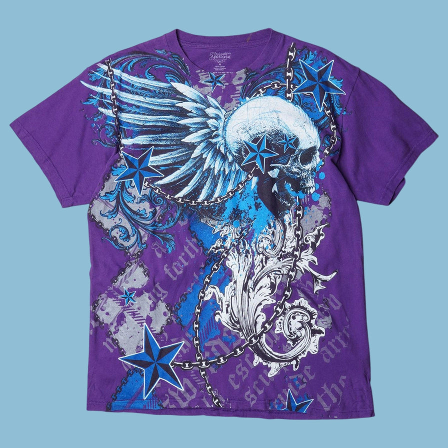 Vintage Y2K Skull Wings Graphic T-Shirt - M