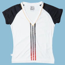 Vintage Adidas Stripes V-Neck T-Shirt - S