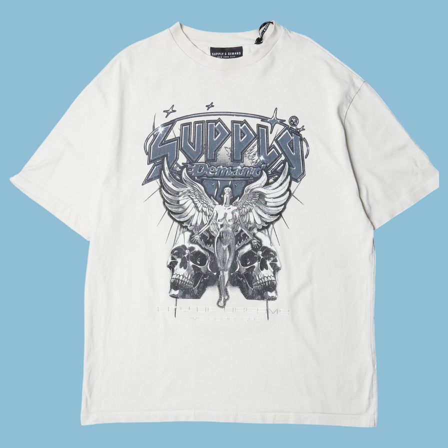 Vintage Y2K Supply & Demand Skull Graphic T-Shirt - L