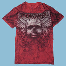 Vintage Y2K Throwdown Skull Graphic T-Shirt - L