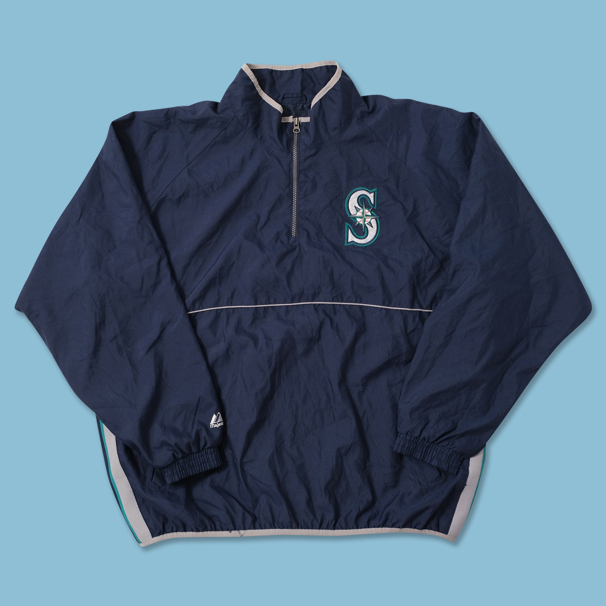 Seattle Mariners Windbreaker Men's XL Long Sleeve Navy Zip Side Nylon  Polyester