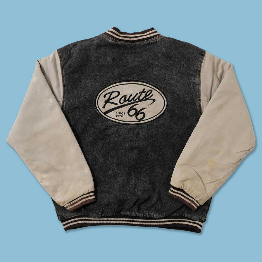 Vintage Route 66 Denim Varsity Jacket Small 