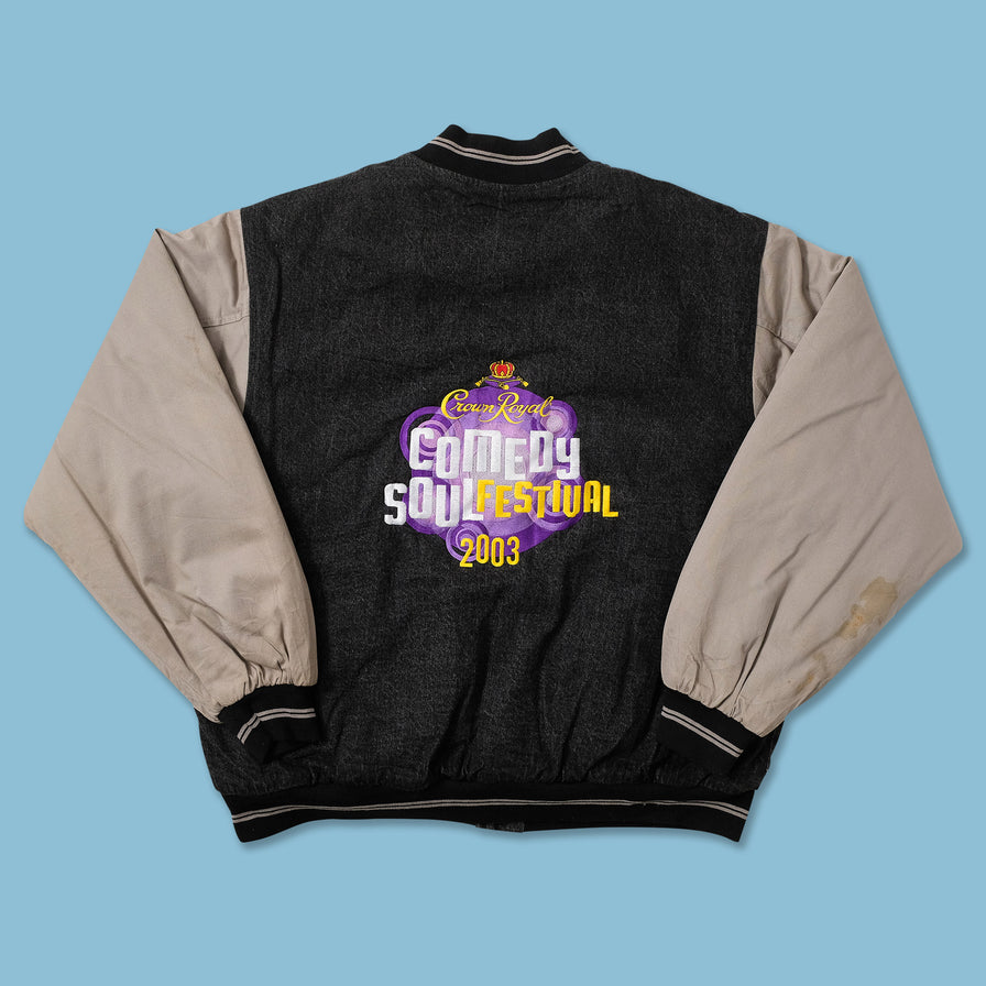 Vintage Comedy Soul Festival Denim Varsity Jacket Large 