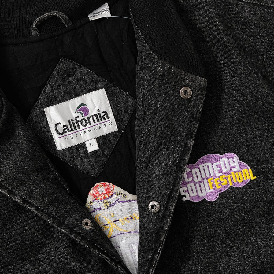 Vintage Comedy Soul Festival Denim Varsity Jacket Large 