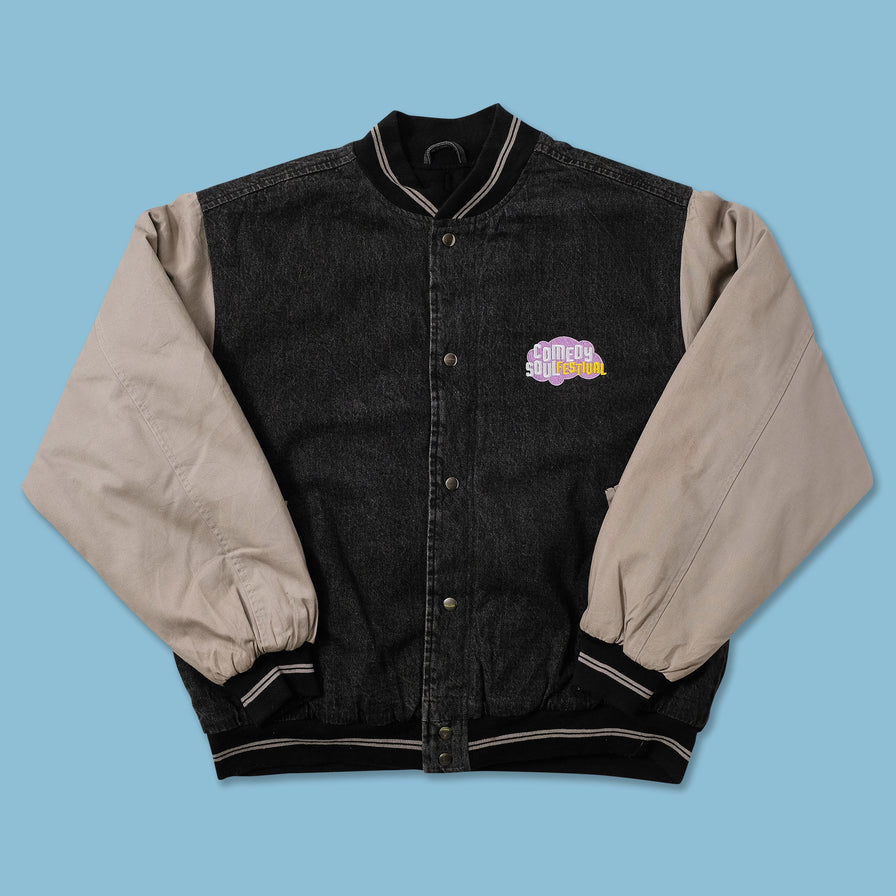 Vintage Comedy Soul Festival Denim Varsity Jacket Large 