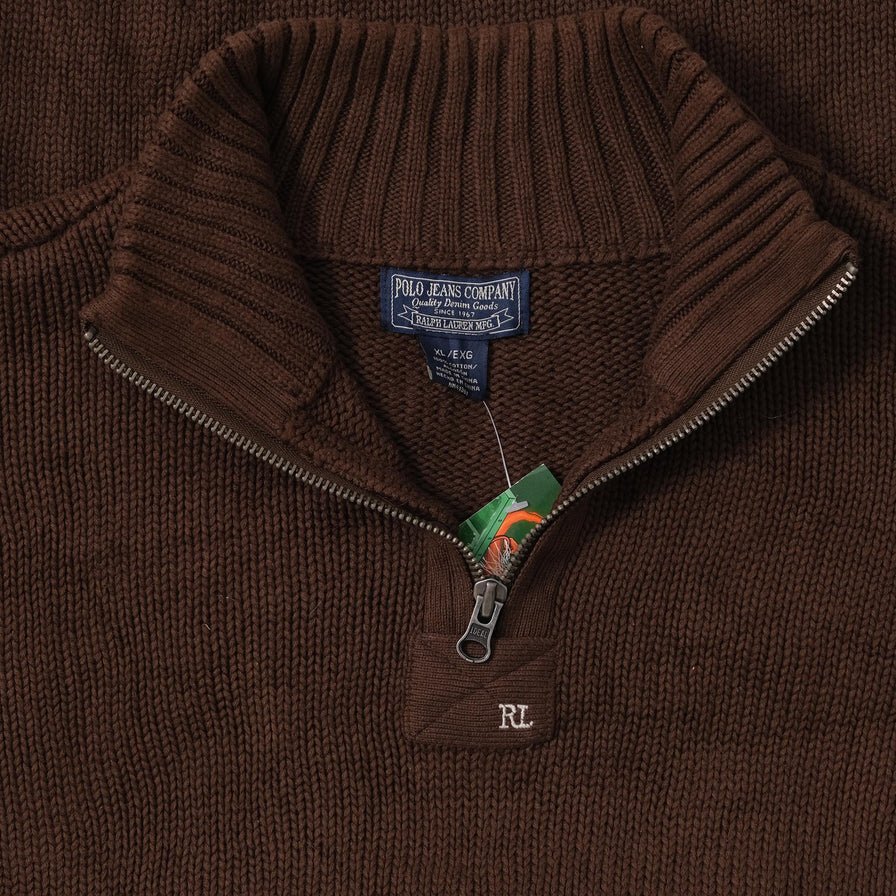 Vintage Polo Jeans Q-Zip Knit Sweater XLarge 