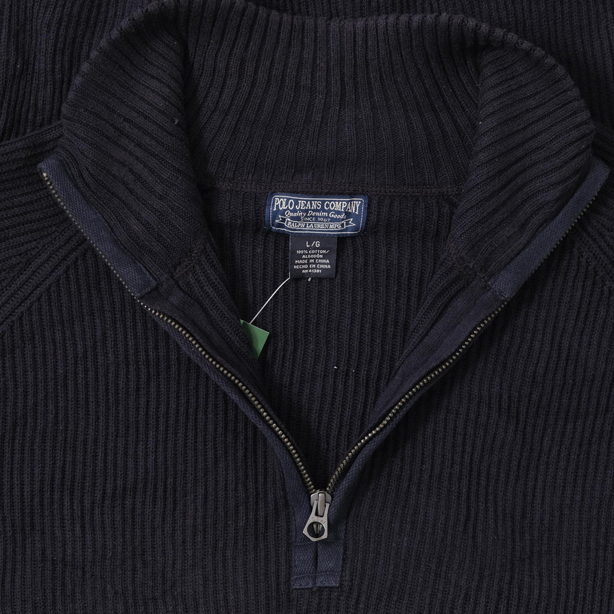 Vintage Polo Jeans Q-Zip Knit Sweater Large 
