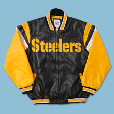 Pittsburgh Steelers Faux Leather Bomber Jacket Medium 