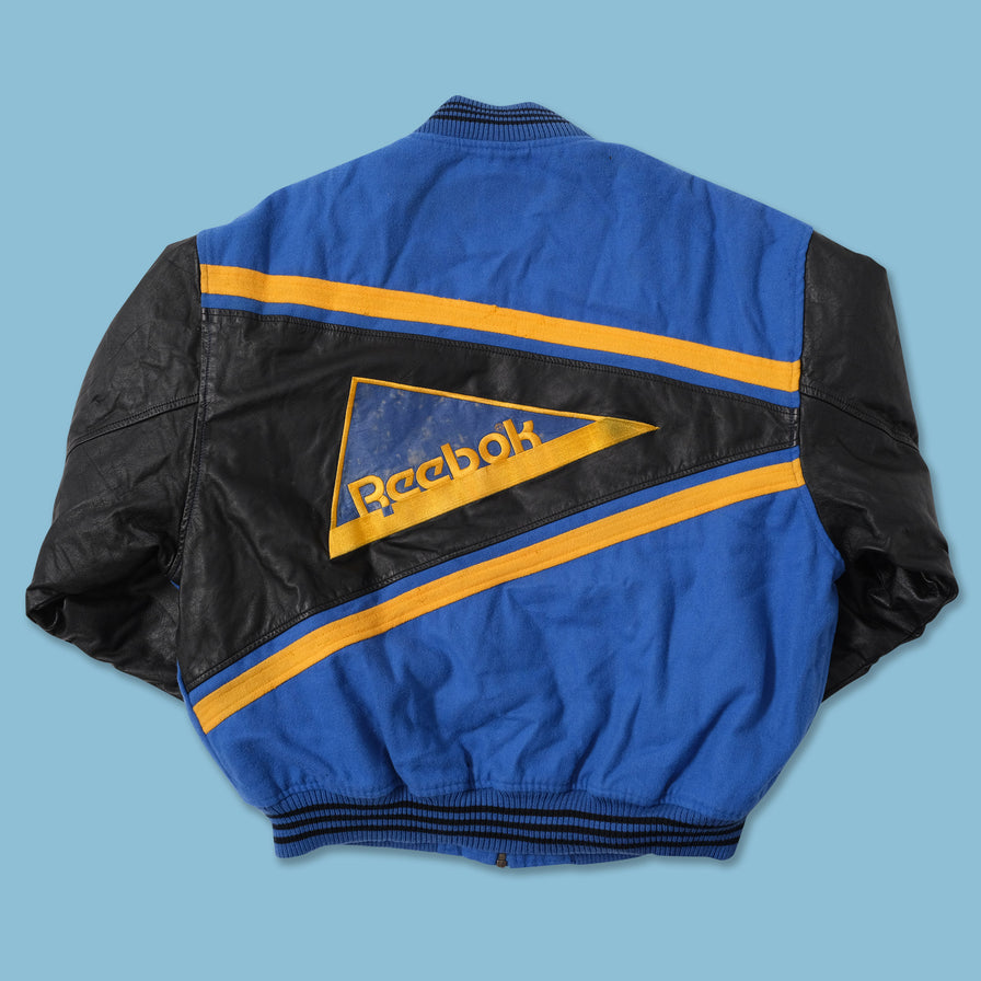 Vintage Reebok Leather Wool Bomber Jacket Medium 