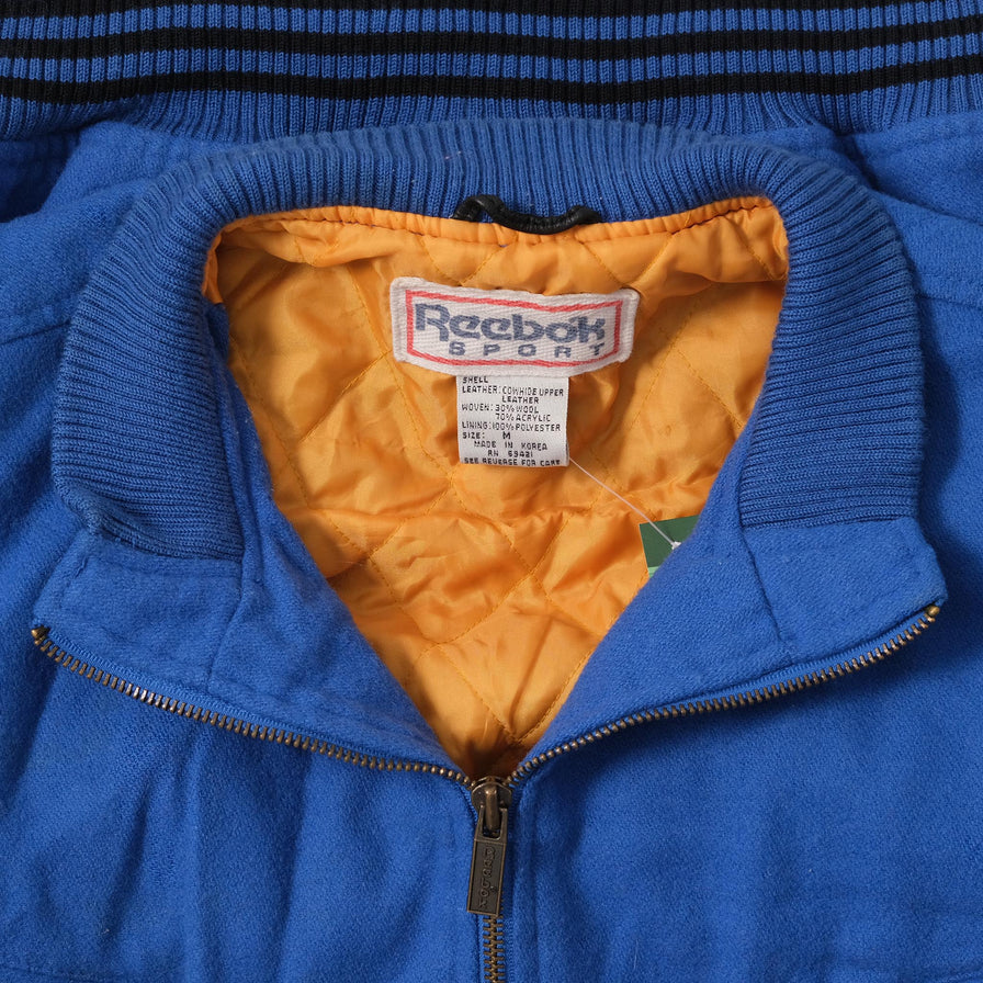 Vintage Reebok Leather Wool Bomber Jacket Medium 