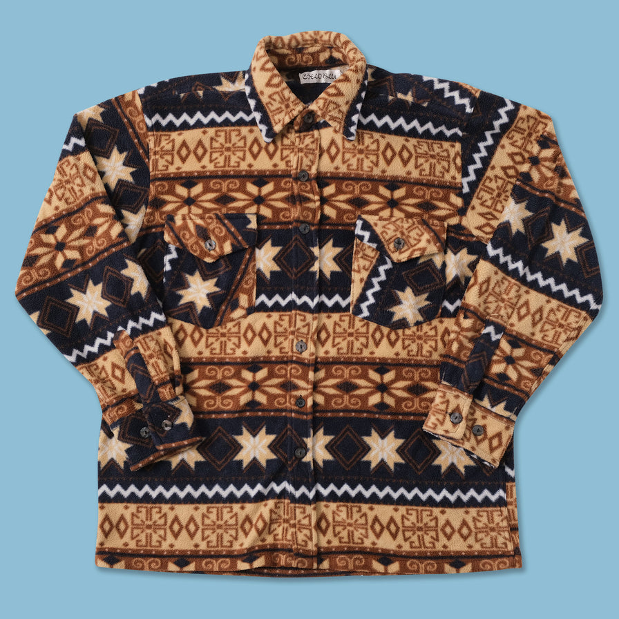 Vintage Patterned Fleece Shirt Medium 