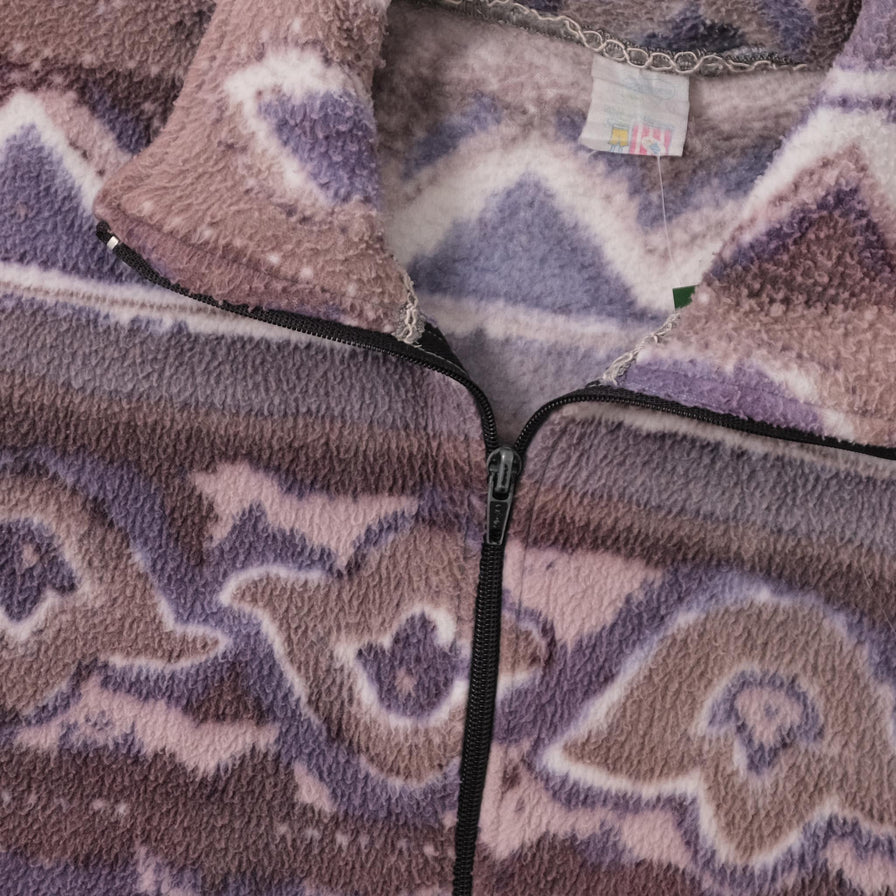Vintage Patterned Fleece Jacket Large 