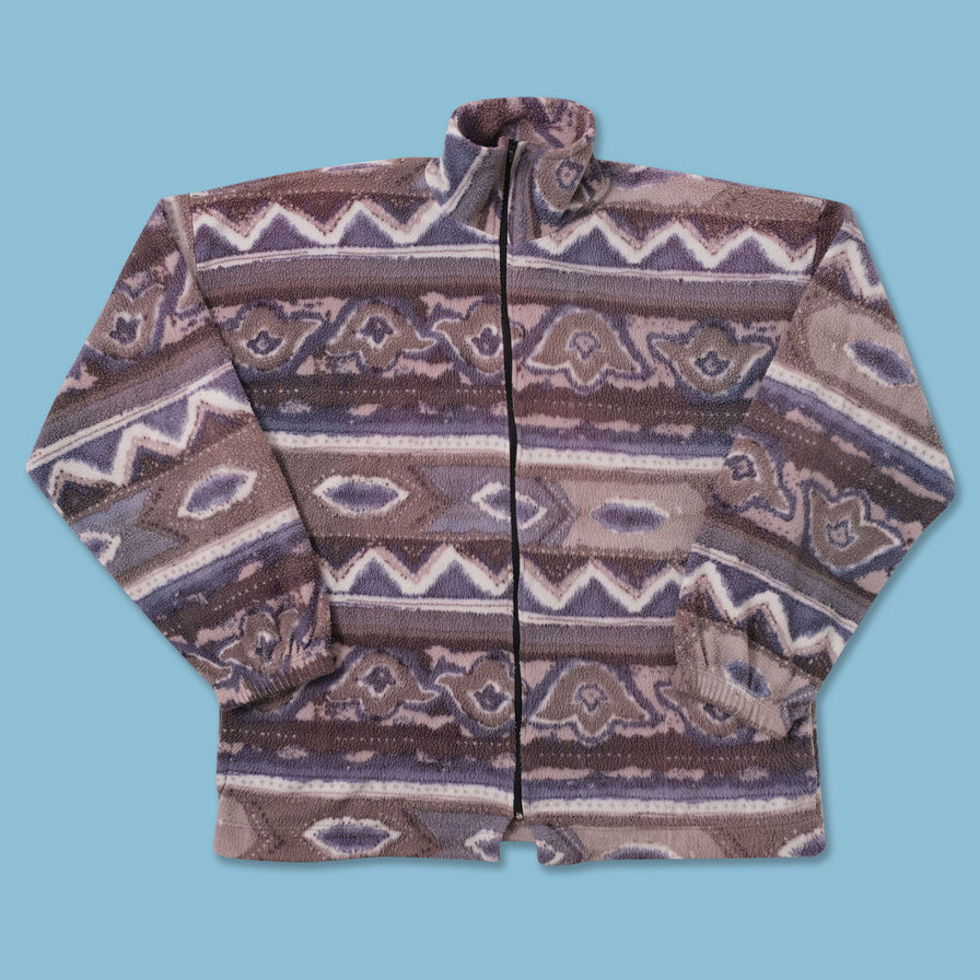 Vintage Patterned Fleece Jacket Large 