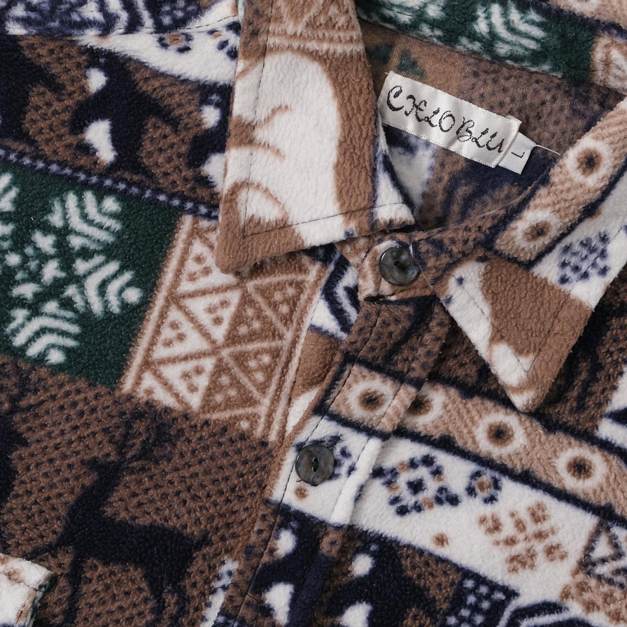 Vintage Patterned Fleece Shirt Large 