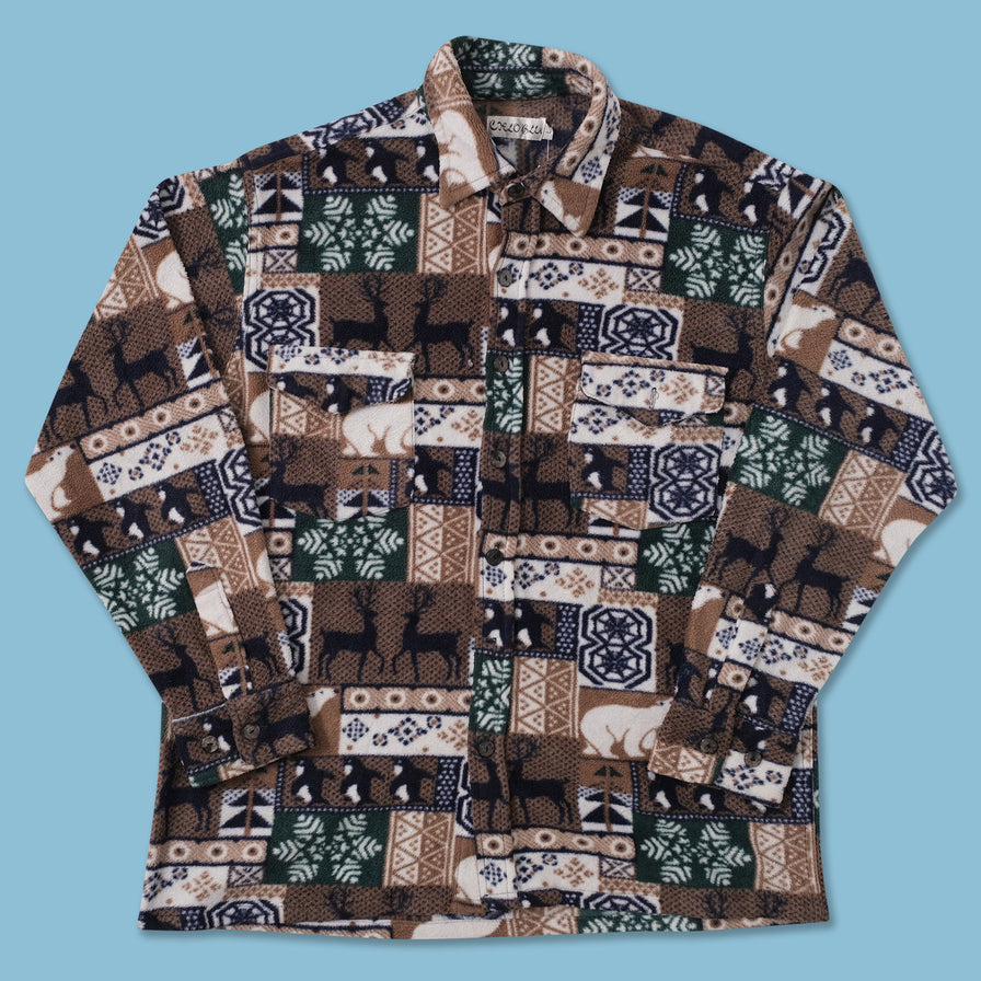 Vintage Patterned Fleece Shirt Large 