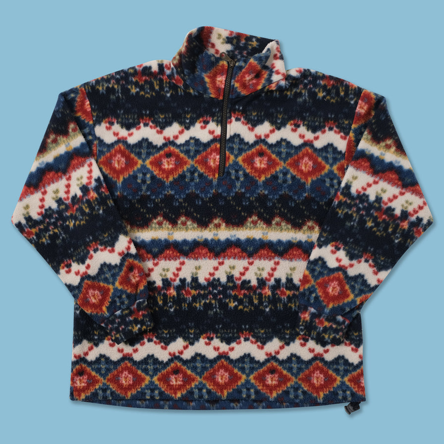 Vintage Patterned Q-Zip Fleece Small 