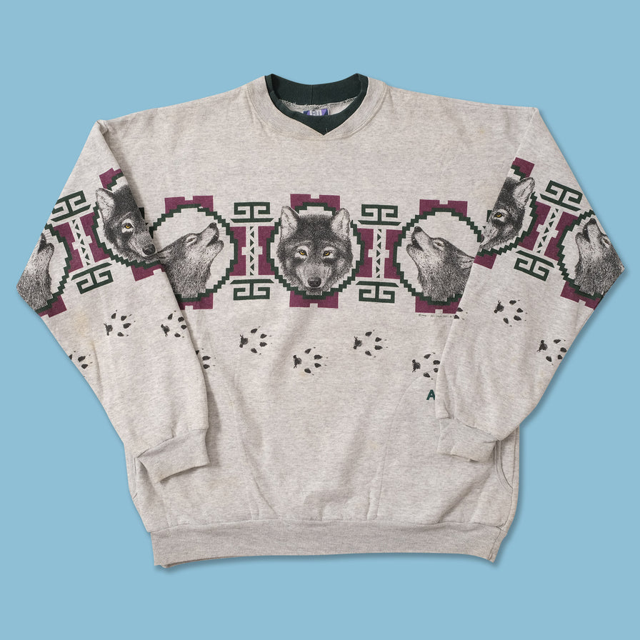 Vintage Alaska Wolves Sweater Large 