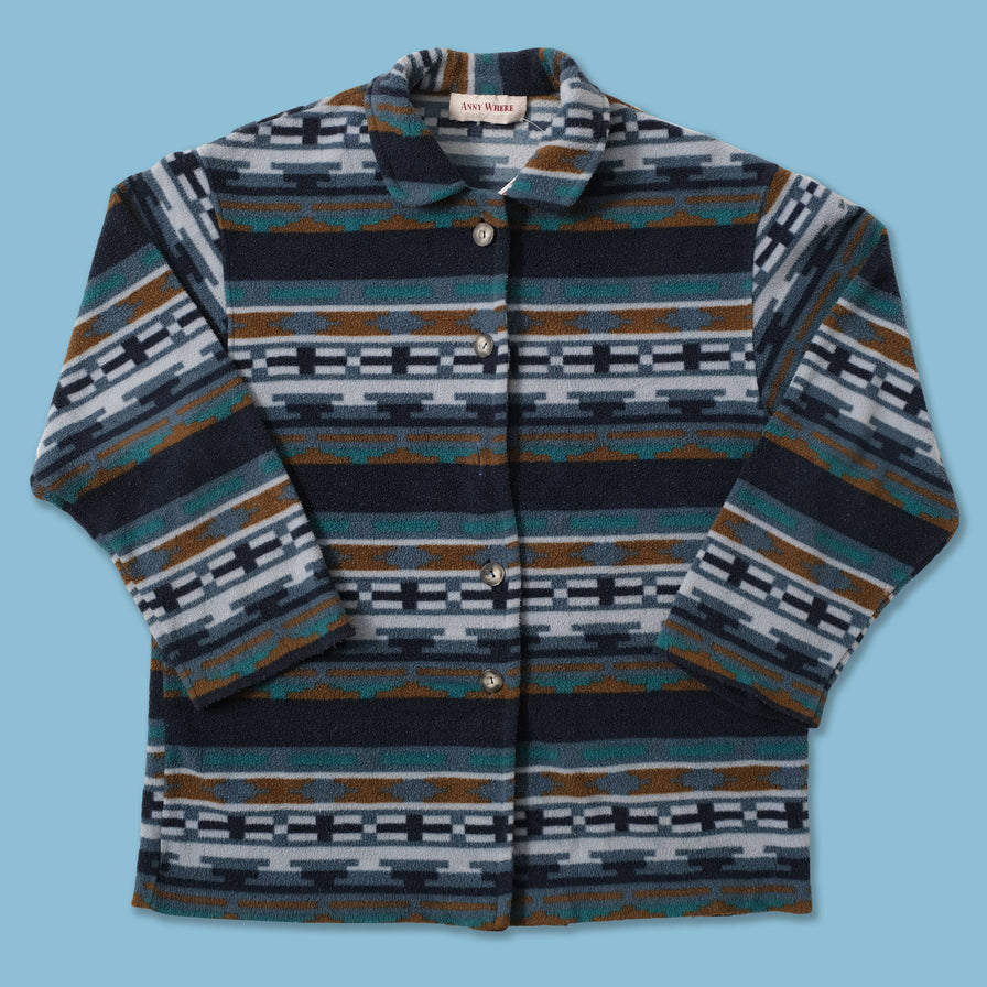 Vintage Patterned Fleece Shirt Large 