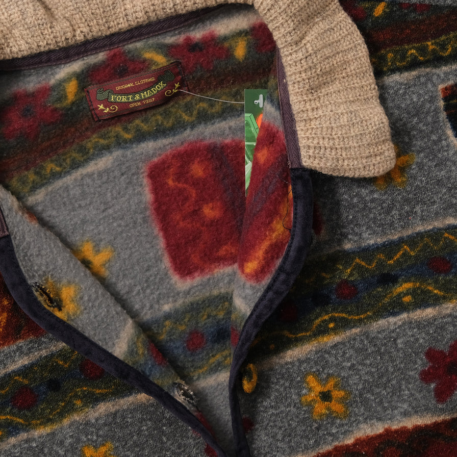 Vintage Patterned Fleece Jacket Medium 