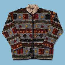 Vintage Patterned Fleece Jacket Medium 