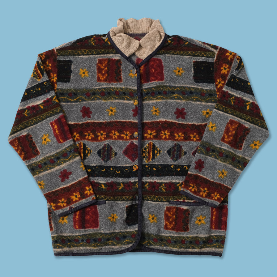 Vintage Patterned Fleece Jacket Medium 