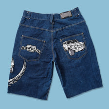 Y2K Raw Blue Baggy Shorts W35 