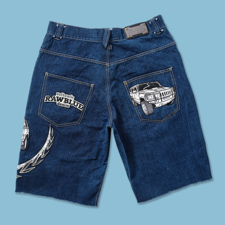 Y2K Raw Blue Baggy Shorts W35 