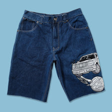Y2K Raw Blue Baggy Shorts W35 